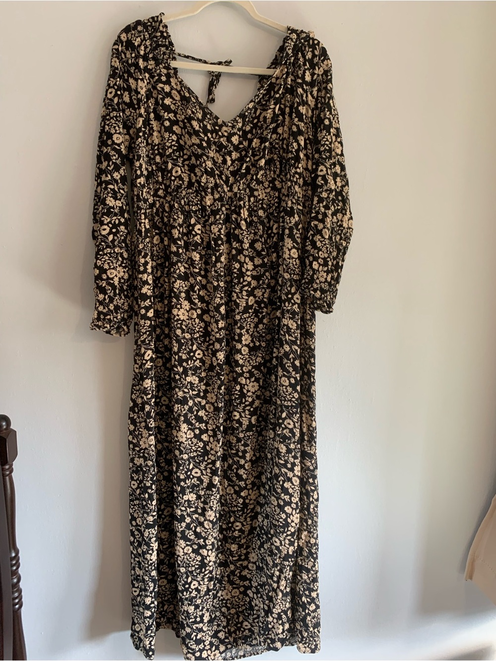 SONOMA Black Maternity Maxi Dress with Cream Floral Print